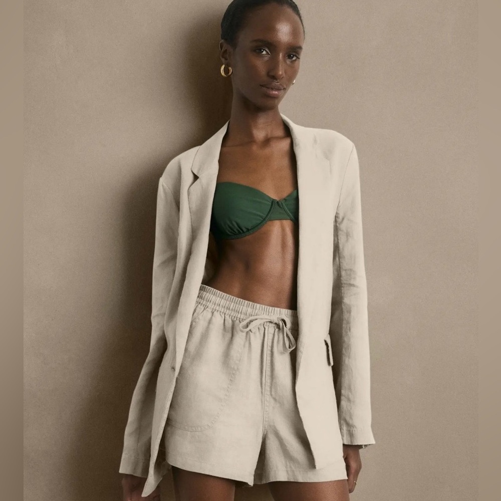 Quince Cream Linen-Blend Relaxed Blazer